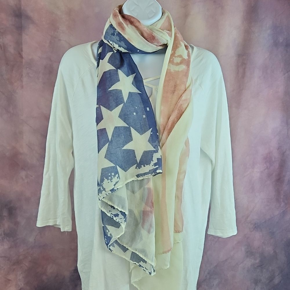 🔺️American Flag Print Semi Sheer Scarf/Wrap